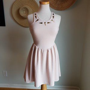 Oh My Love Nude Beaded Racer Back Skater Dress